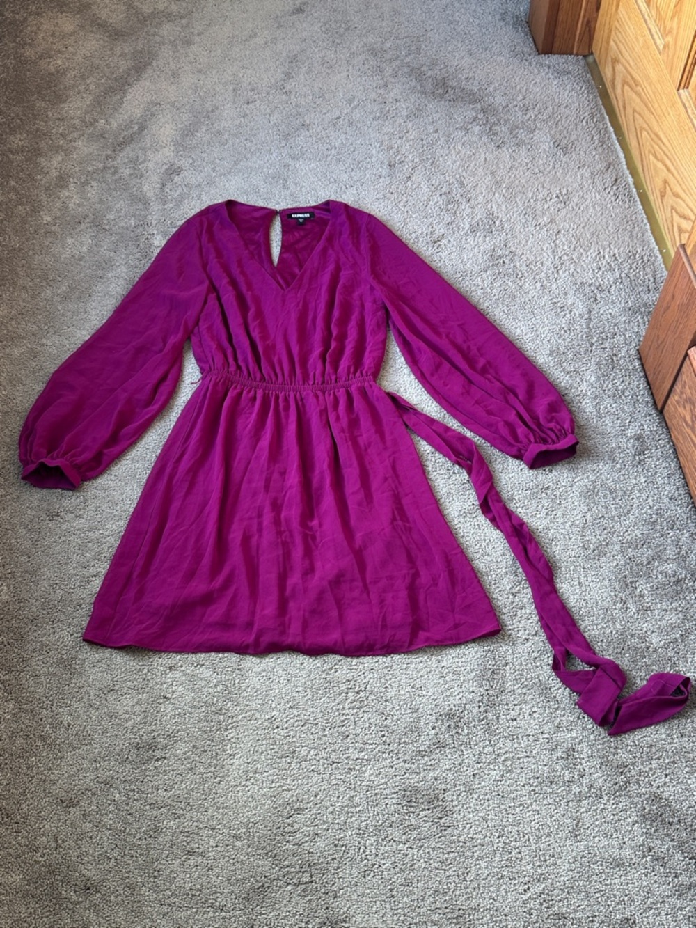 Express Magenta Purple Long Sleeve Tie Waist Mini Dress SIZE XS